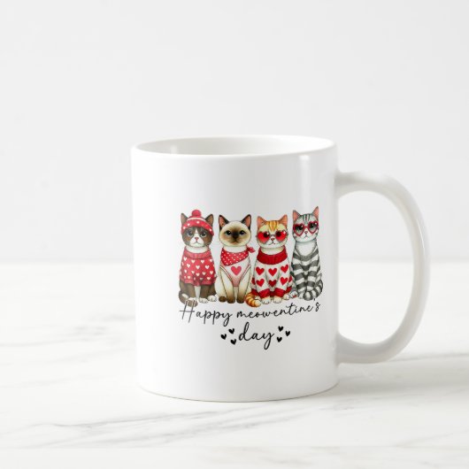 Happy Meowentine's Day Cute Valentines Funny Cat S Koffiemok (Rechts)
