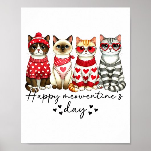 Happy Meowentine's Day Cute Valentines Funny Cat S Poster (Voorkant)