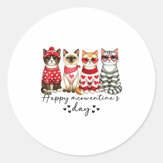 Happy Meowentine's Day Cute Valentines Funny Cat S Ronde Sticker (Voorkant)