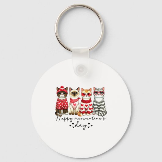 Happy Meowentine's Day Cute Valentines Funny Cat S Sleutelhanger (Voorkant)