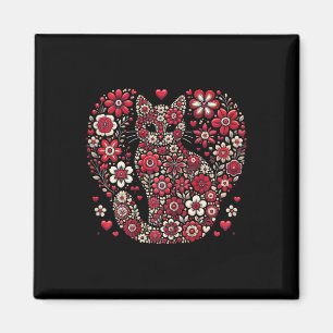 Happy Meowentine's Day Floral Cat Valentijn Romant Magneet