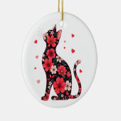 Happy Meowentine's Day Floral Cat Valentijnsdag Keramisch Ornament (Rechts)
