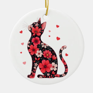 Happy Meowentine's Day Floral Cat Valentijnsdag Keramisch Ornament