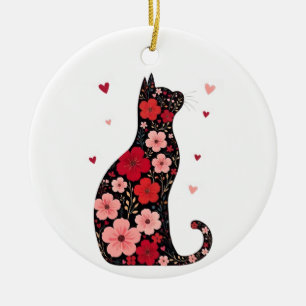 Happy Meowentine's Day Floral Cat Valentijnsdag Keramisch Ornament
