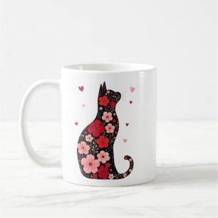 Happy Meowentine's Day Floral Cat Valentijnsdag Koffiemok