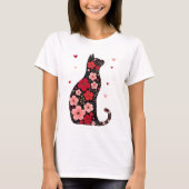Happy Meowentine's Day Floral Cat Valentijnsdag T-shirt (Voorkant)