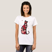 Happy Meowentine's Day Floral Cat Valentijnsdag T-shirt (Voorkant volledig)