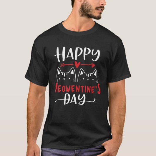 Happy Meowentine's Day Funny Valentijn's Day Cat L T-shirt (Voorkant)