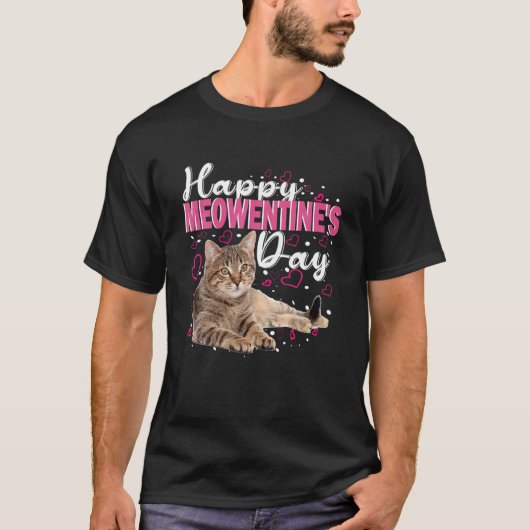 Happy Meowentine's Day Funny Valentijnsdag Cat L T-shirt (Voorkant)