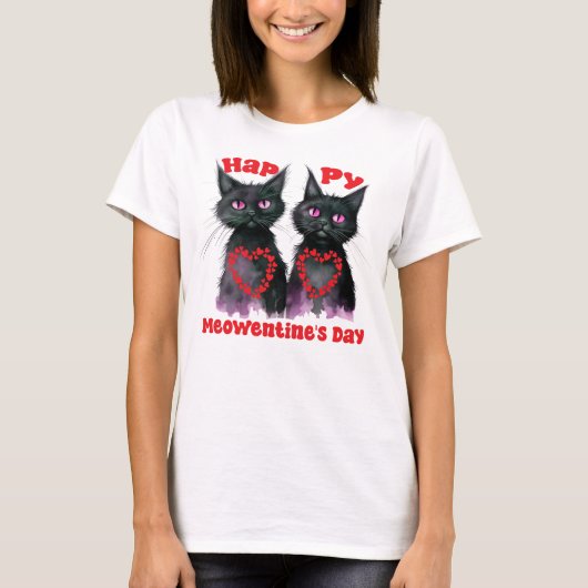 Happy Meowentine's Day Schattige Kat Paar in Liefd T-shirt (Voorkant)
