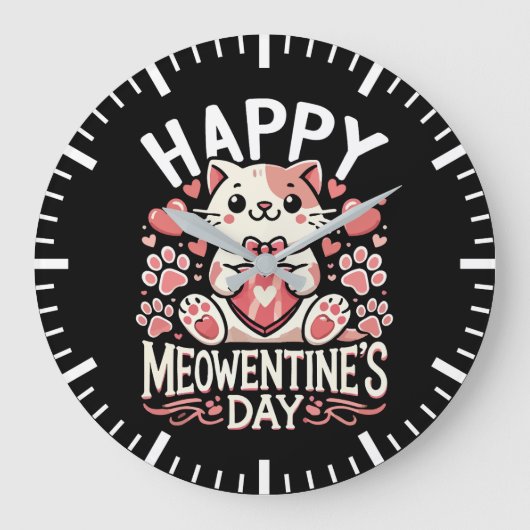 Happy Meowentine's Day - Schattigee Cat Valentijns Grote Klok (Voorkant)