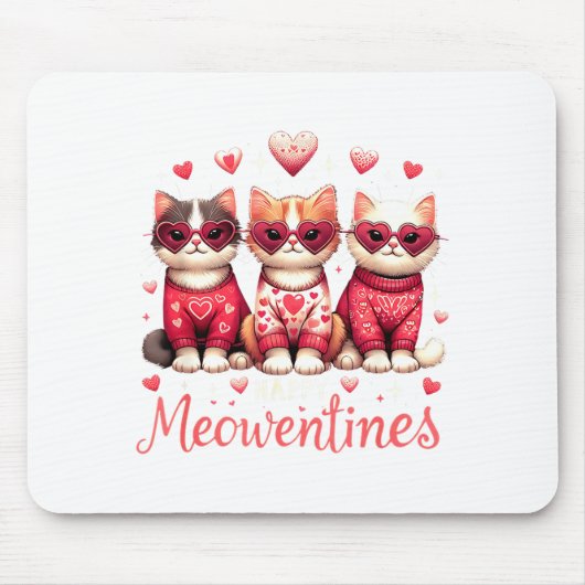 Happy Meowentines Funny Cute Valentine Cats Love C Muismat (Voorkant)