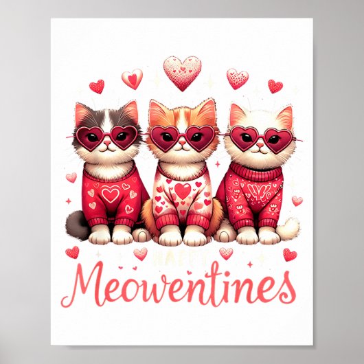 Happy Meowentines Funny Cute Valentine Cats Love C Poster (Voorkant)