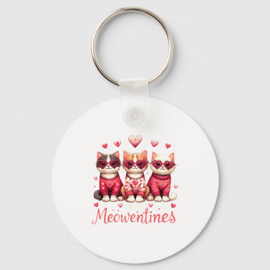 Happy Meowentines Funny Cute Valentine Cats Love C Sleutelhanger (Voorkant)