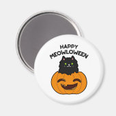 Happy Meowloween Funny Halloween Black Cat Pun Magneet (Voorkant / Achterkant)