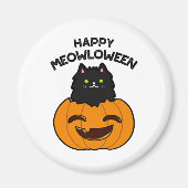 Happy Meowloween Funny Halloween Black Cat Pun Magneet (Voorkant)