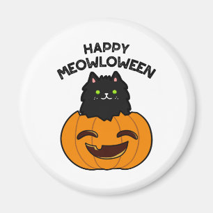 Happy Meowloween Funny Halloween Black Cat Pun Magneet