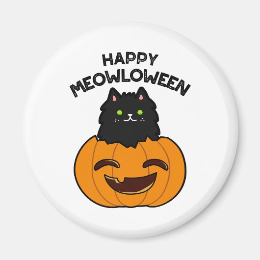 Happy Meowloween Funny Halloween Black Cat Pun Magneet (Voorkant)