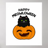 Happy Meowloween Funny Halloween Black Cat Pun Poster (Voorkant)