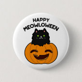 Happy Meowloween Funny Halloween Black Cat Pun Ronde Button 5,7 Cm (Voorkant)