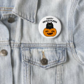 Happy Meowloween Funny Halloween Black Cat Pun Ronde Button 5,7 Cm (In situ)