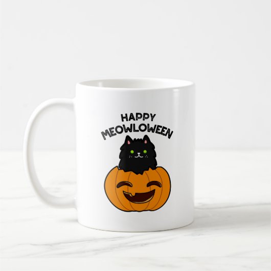 Happy Meowloween Grappige Halloween Pun Koffiemok (Links)