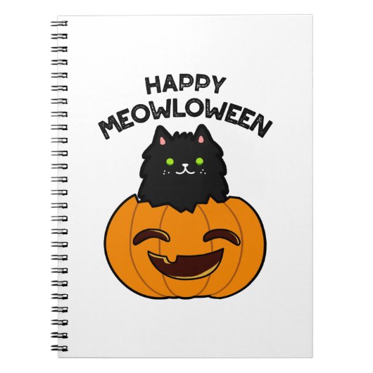 Happy Meowloween Grappige Halloween Pun Notitieboek (Voorkant)