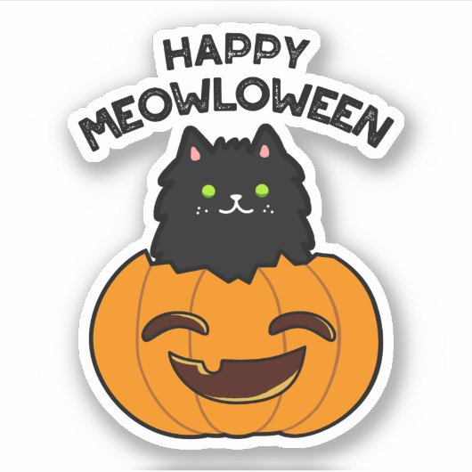 Happy Meowloween Grappige Halloween Pun Sticker (Voorkant)