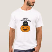 Happy Meowloween Grappige Halloween Pun T-shirt (Voorkant)