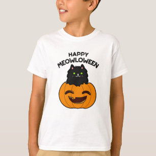 Happy Meowloween Grappige Halloween Pun T-shirt