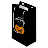Happy Meowloween Halloween Black Cat Pun Dark BG Klein Cadeauzakje (Voorkant Gekanteld)