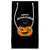 Happy Meowloween Halloween Black Cat Pun Dark BG Klein Cadeauzakje (Voorkant)