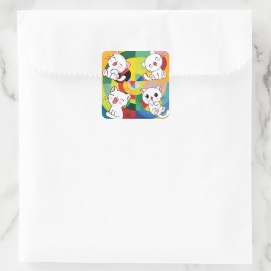 Happy Meows Vierkante Sticker (Tas)