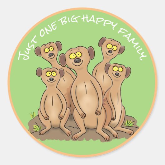 Happy merkat familie cartoon ronde sticker (Voorkant)