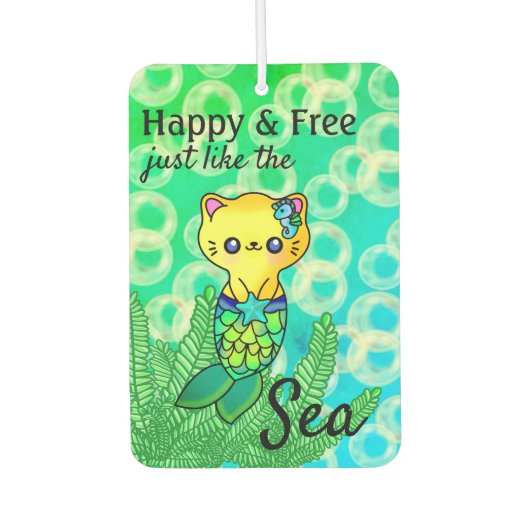 Happy Mermaid Cat Ocean Wave Bubble Luchtverfrisser (Voorkant)