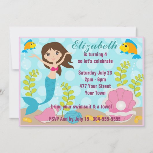 Happy Mermaid Pool Party Kaart (Voorkant)