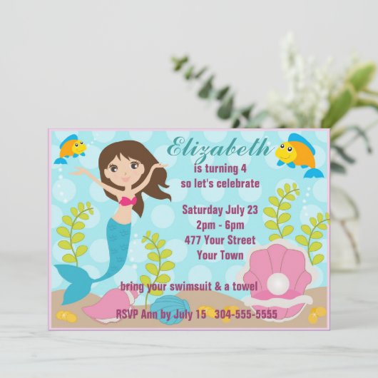 Happy Mermaid Pool Party Kaart (Staand voorkant)