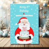 Happy Merry 15th Birthday Christmas Santa  Kaart