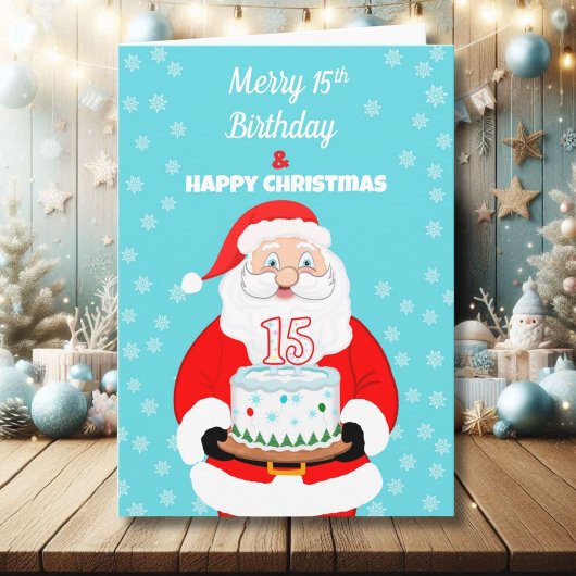 Happy Merry 15th Birthday Christmas Santa  Kaart