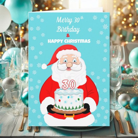 Happy Merry 30th Birthday Christmas Santa  Kaart