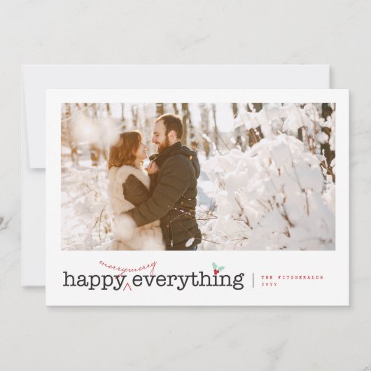 Happy Merry Alles Fun Holly Mistletoe Foto Feestdagenkaart (Voorkant)