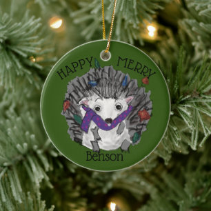 Happy Merry Benson kerstversier. Keramisch Ornament