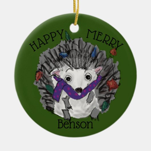 Happy Merry Benson kerstversier. Keramisch Ornament (Voorkant)