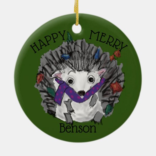 Happy Merry Benson kerstversier. Keramisch Ornament (Achterkant)