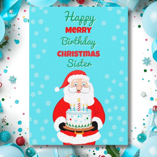 Happy Merry Birthday Christmas Santa Cake Naam Kaart