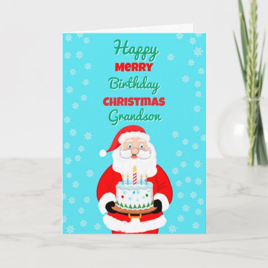 Happy Merry Birthday Christmas Santa Grandson Kaart (Voorkant)