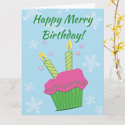 Happy Merry Birthday Cupcake Candles Kaart (Gele Bloem)