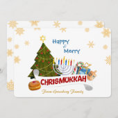 Happy & Merry Chrismukkah with Menorah & Xmas Tree Feestdagenkaart (Voorkant / Achterkant)
