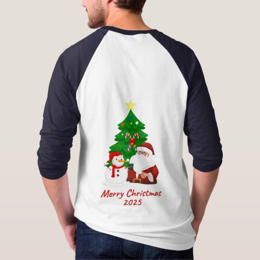 Happy Merry Christmas Santa's en Tree's T-shirt (Achterkant)