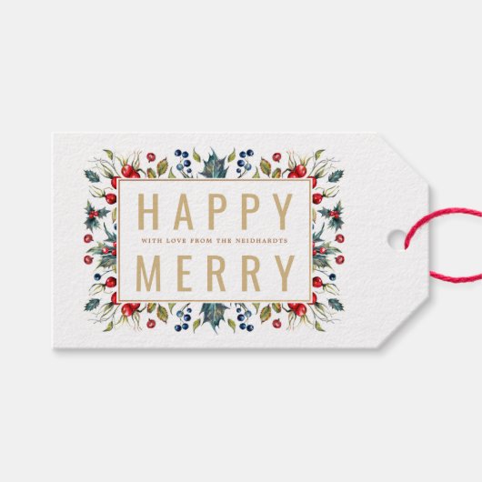 Happy Merry gepersonaliseerde vakantie cadeau Labe Cadeaulabel (Voorkant (Horizontaal))